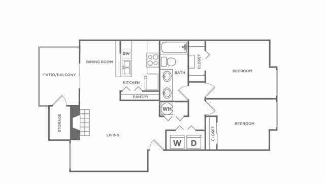 Two Bedroom / One Bath Renovated H301 floor plan