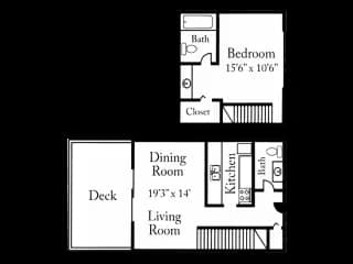 1 Bed 1 Bath J0154 floor plan