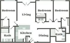 3 Bed 2 Bath A - Renovated E-416 floor plan