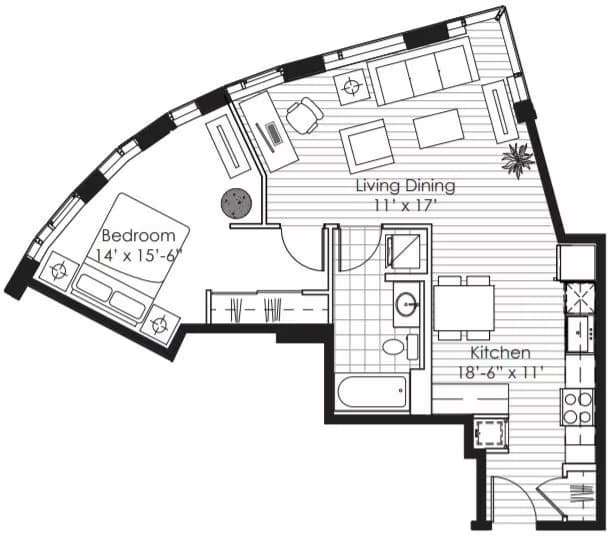 1x1 G N-0905 floor plan