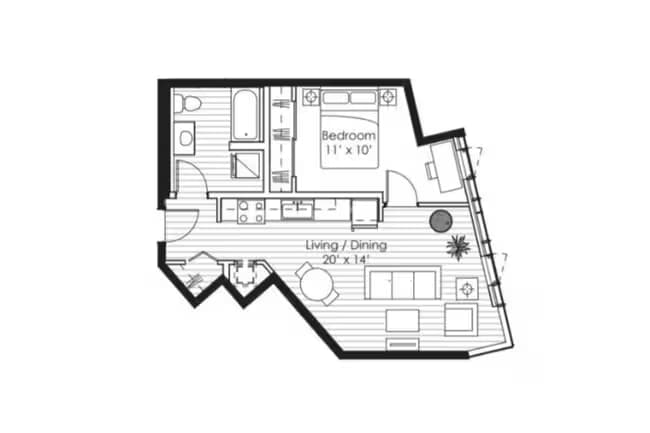 1x1 K S-0611 floor plan
