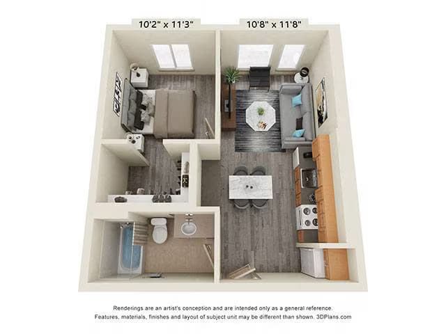 1 Bedroom 60 Percent AMI 729 floor plan