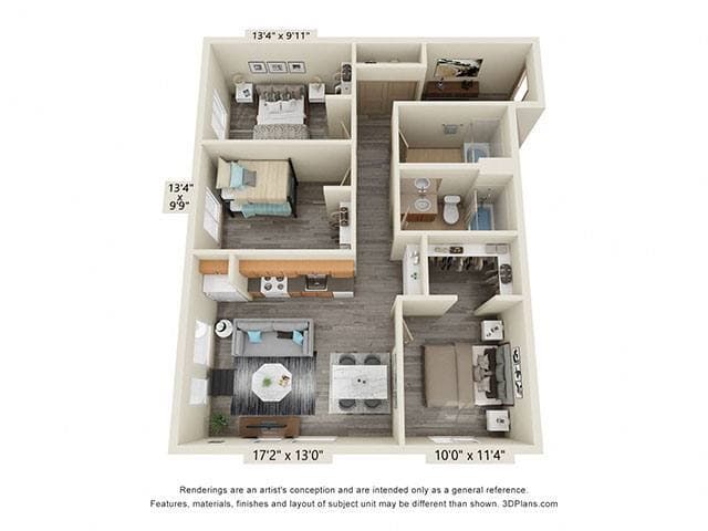 3 Bedroom 2 bath 60 Percent AMI 627 floor plan