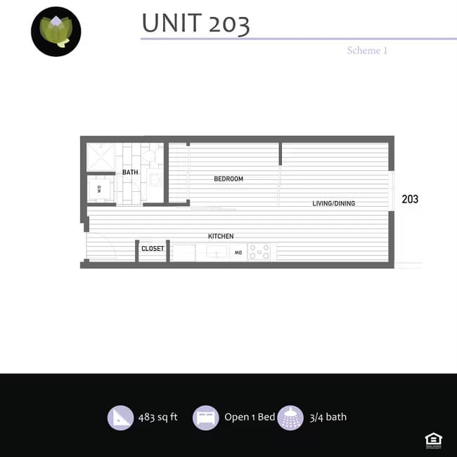 Open 1 Bed 302 floor plan