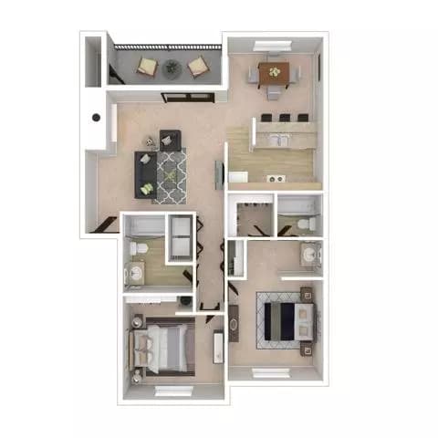 Two Bedroom Two Bath - 992 - Renovated L102 floor plan