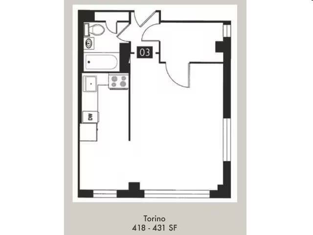 Studio, 1 Bathroom 211 floor plan