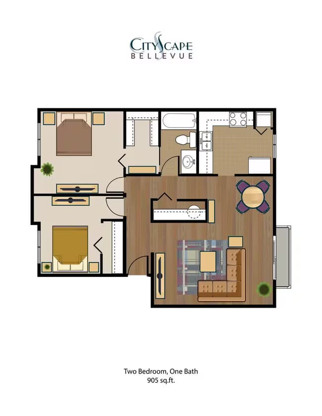 Garden Style - 2 Bed, 1 Bath 506-H1 floor plan