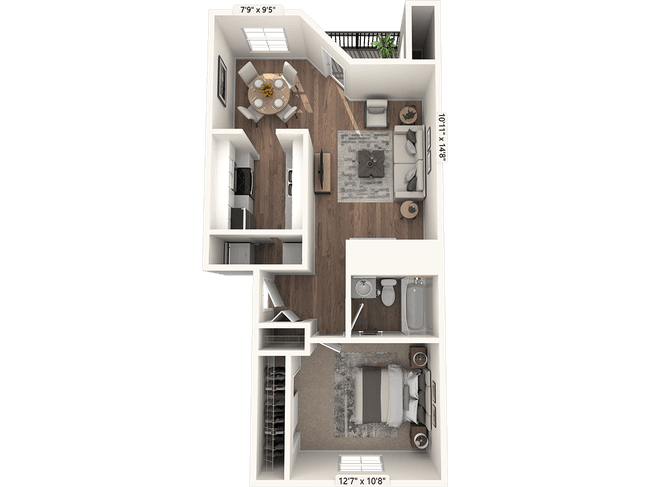 1 BED 1 BATH B EE104 floor plan