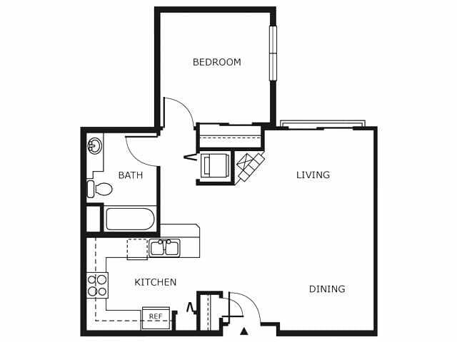 1 Bed 1 Bath A2 516 floor plan