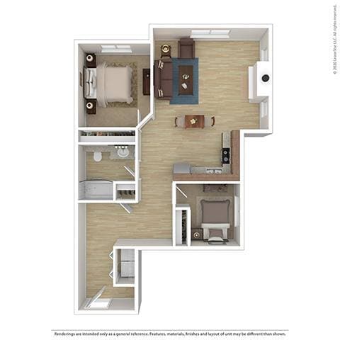 2 Bed 1 Bath B2 119 floor plan