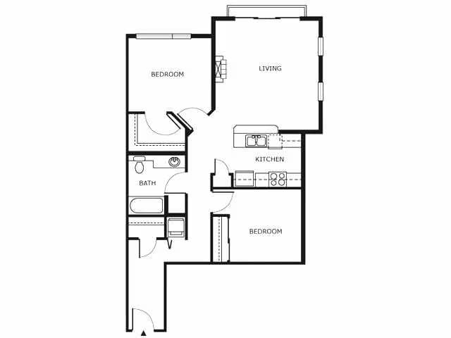 2 Bed 1 Bath B3 319 floor plan