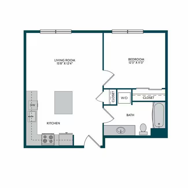 1BR 1BA F 907 floor plan