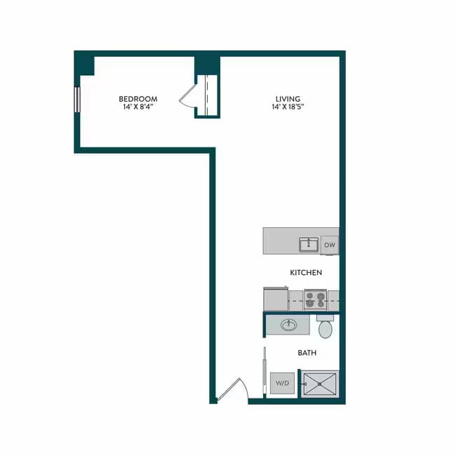 1BR 1BA J 402 floor plan