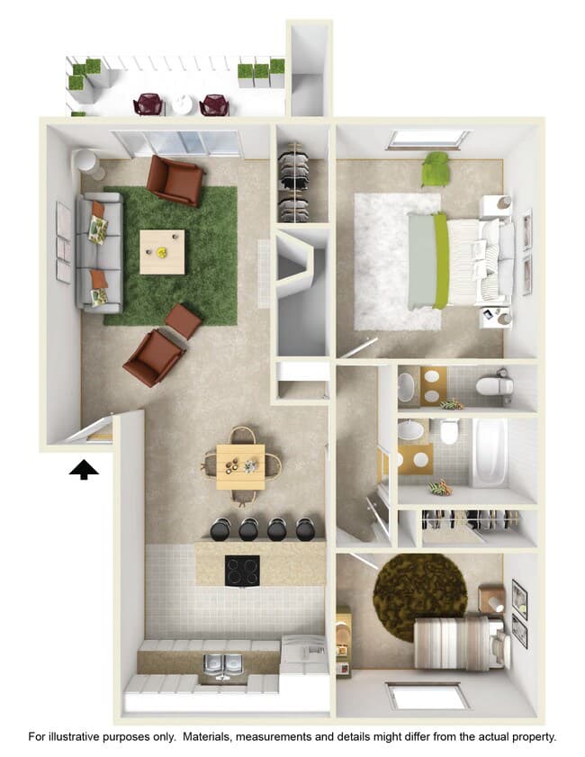 2 beds 1.5 baths (920 sqft) X301 floor plan