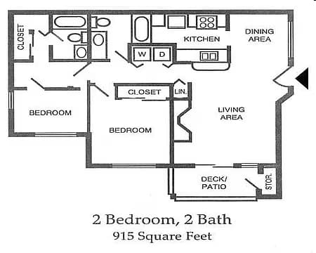 2 Bed / 1 Bath, 880 sq. ft. F306 floor plan