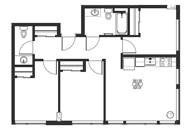 Three Bedroom One Half Bath B 2810-414 floor plan
