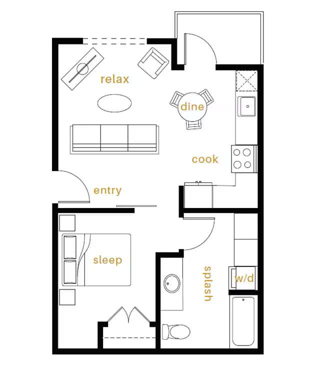 Open 1 Bedroom 1 Bathroom C-108 floor plan