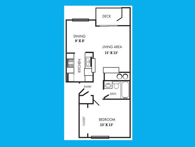 One Bedroom, One Bath J103 floor plan