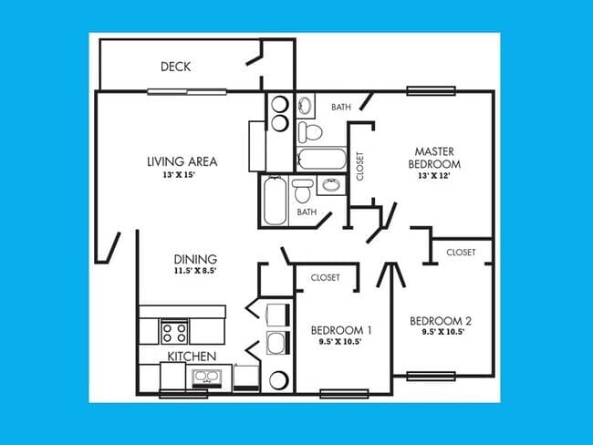 Three Bedroom, Two Bath K302 floor plan