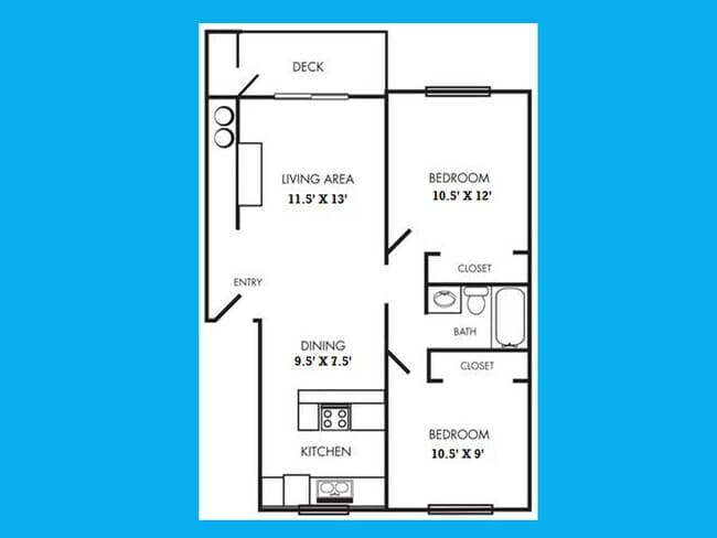 Two Bedroom, One Bath C304 floor plan