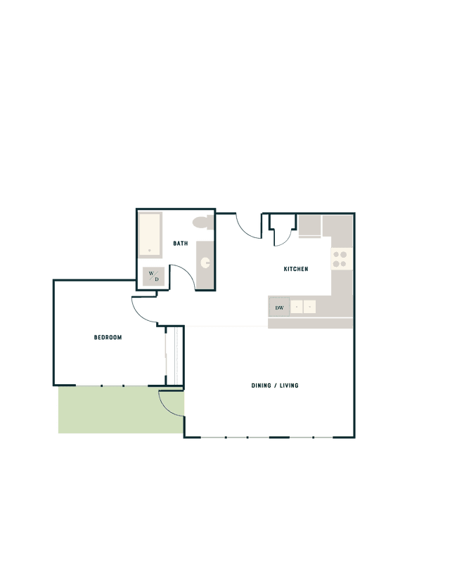 1 Bed, 1 Bath - West Apt B West-531 floor plan