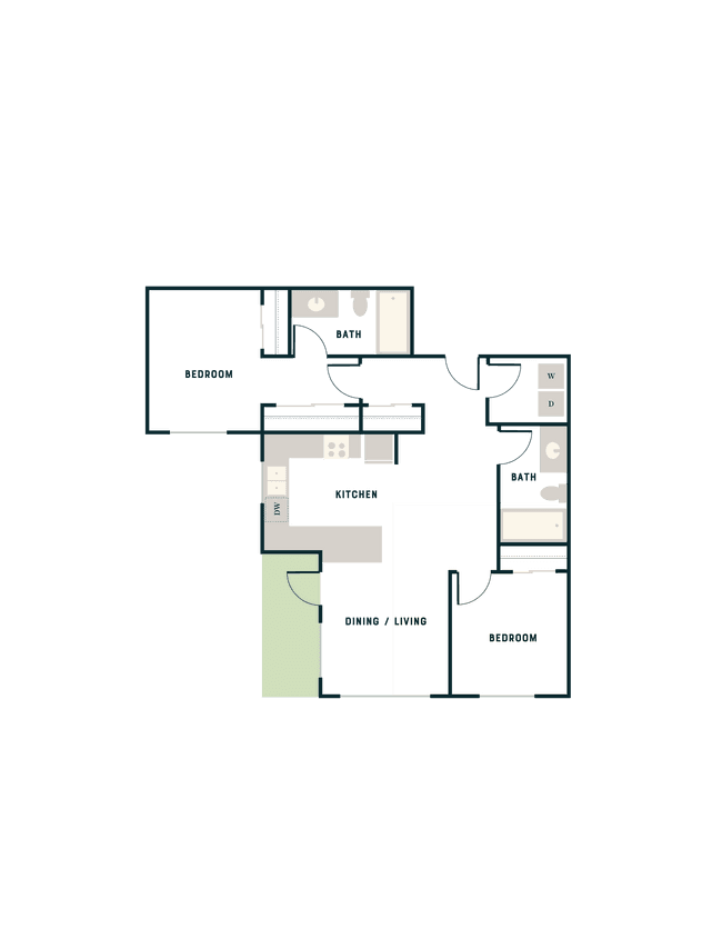 2 Bed, 2 Bath - West Apt A West-551 floor plan