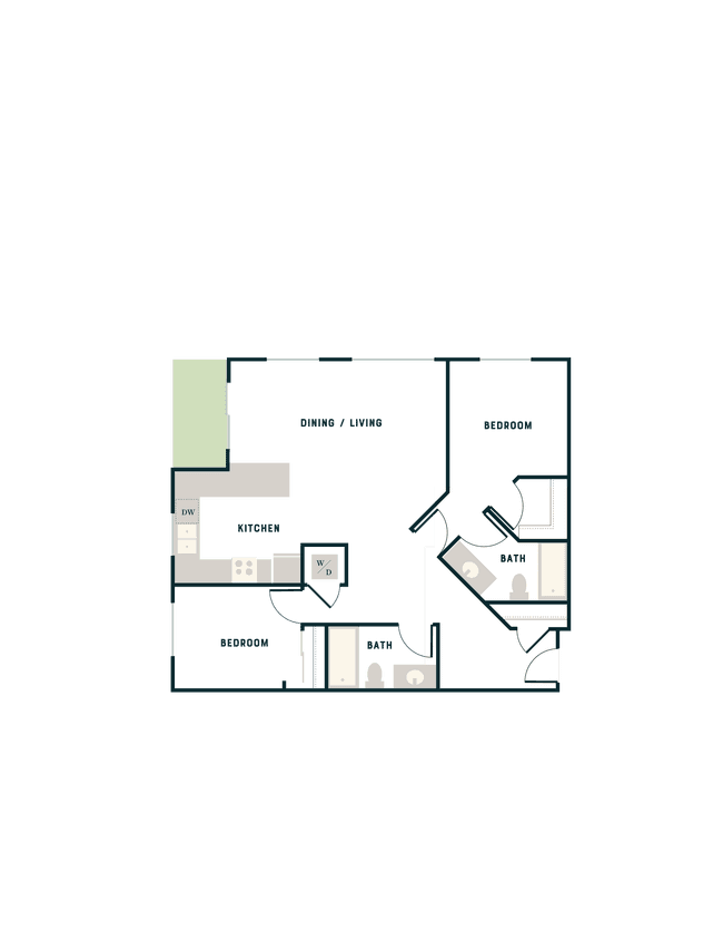2 Bed, 2 Bath - West Apt D West-411 floor plan
