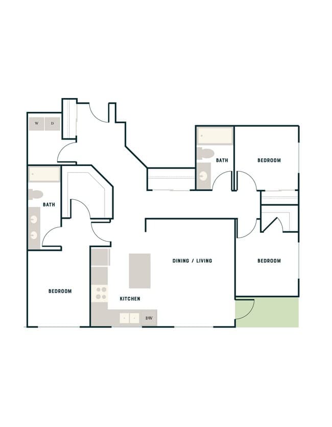 3 Bed, 2 Bath - East Apt A East-302 floor plan