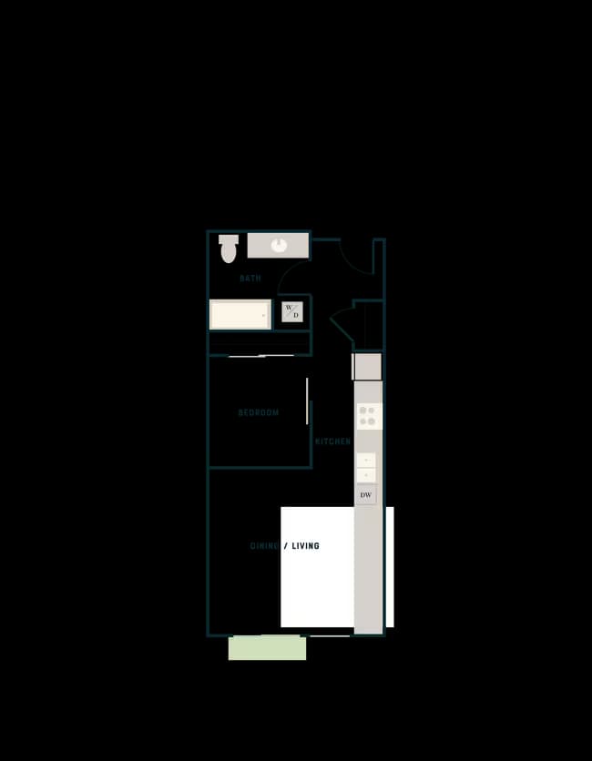 Open 1 Bed, 1 Bath - West Apt D West-304 floor plan