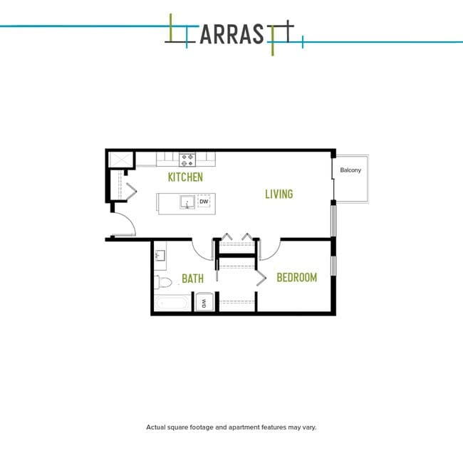 One Bed One Bath K 1 2-202 floor plan