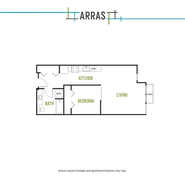 One Bed One Bath N2 2-208 floor plan
