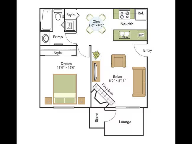1 Bed, 1 Bath A 1C-C205 floor plan