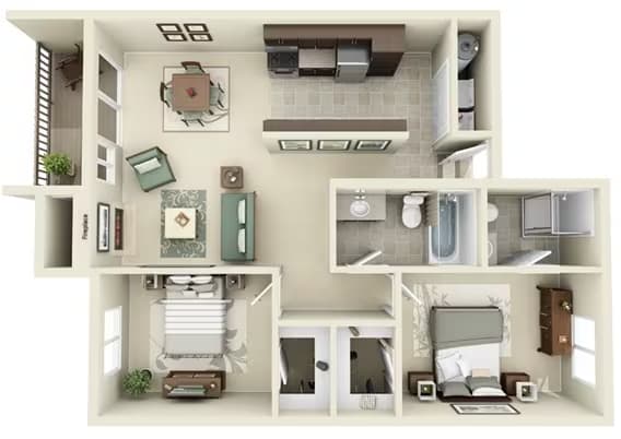 2 Bed, 1 Bath A Upgraded 2A-A212 floor plan