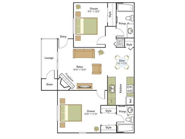 2 Bed, 2 Bath A Upgraded 2G-G105 floor plan