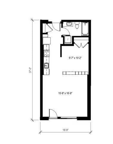 One Bedroom One Bath - 674 102 floor plan