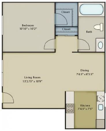 1x1 L floor plan