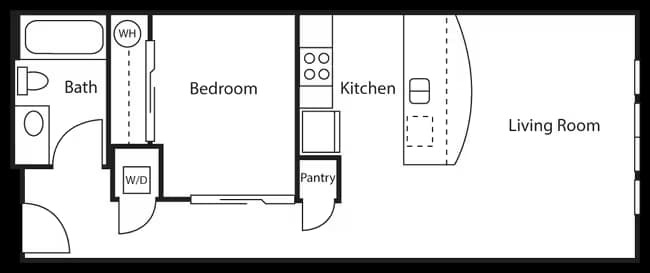 Open 1 Bed 1 Bath 416 floor plan