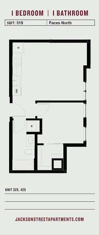 1 Bedroom 425 floor plan