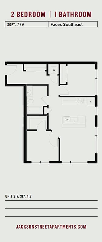 2 Bedroom 1 Bath 222 floor plan
