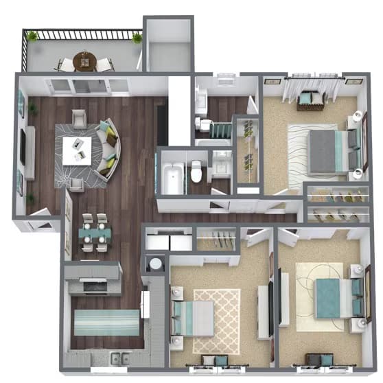 3 Bed - 2 Bath U102 floor plan