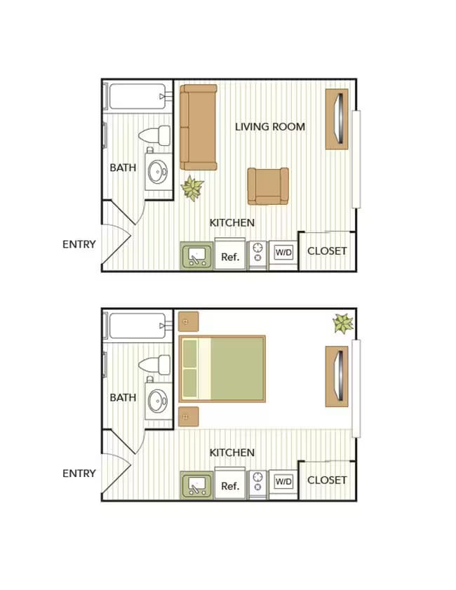 Studio, 1 Bath Model 216 floor plan