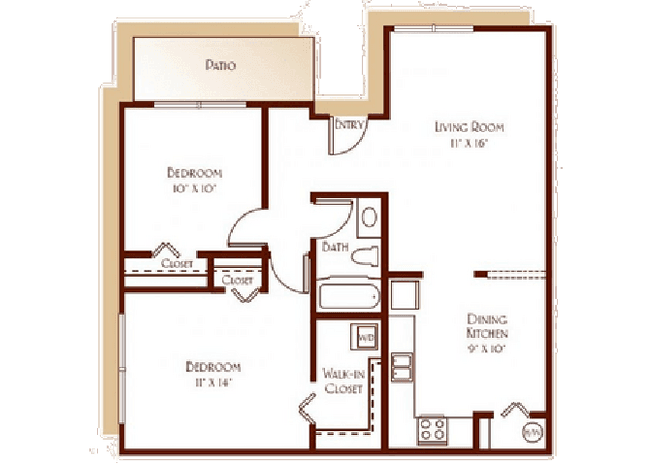 2 Beds 1 Bath 86I floor plan