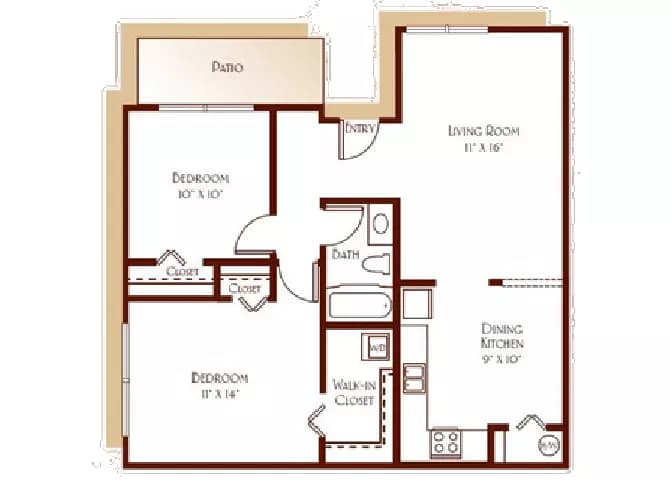 2 Beds 1 Bath 85LA floor plan
