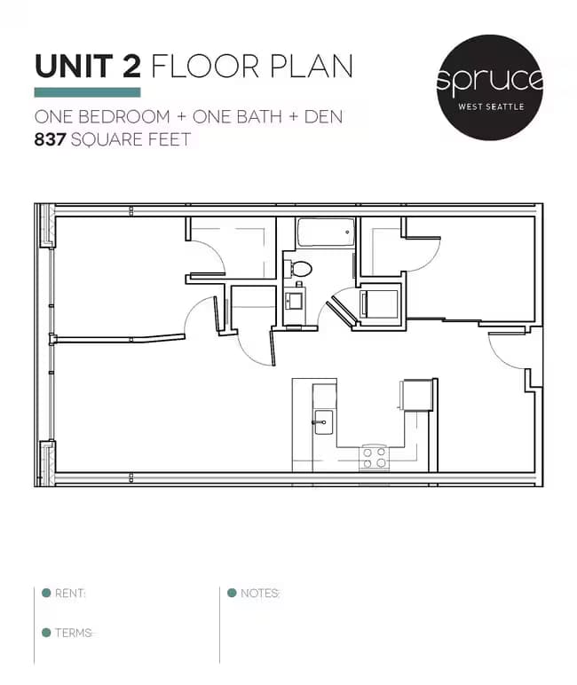 1x1 + Den - 2 A-304 floor plan