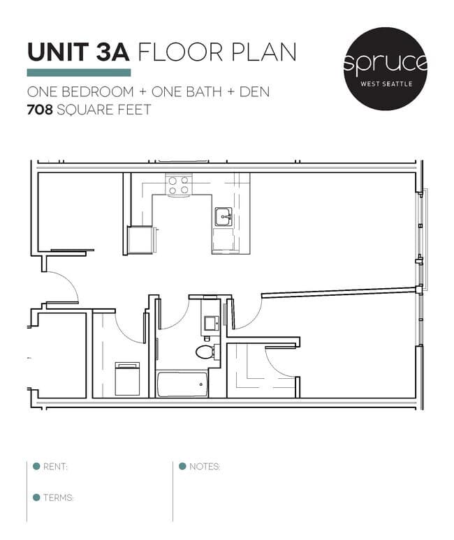 1x1 + Den - 3a A-610 floor plan