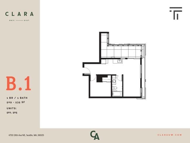 1 Bed 1 Bath - 509 sqft 501 floor plan
