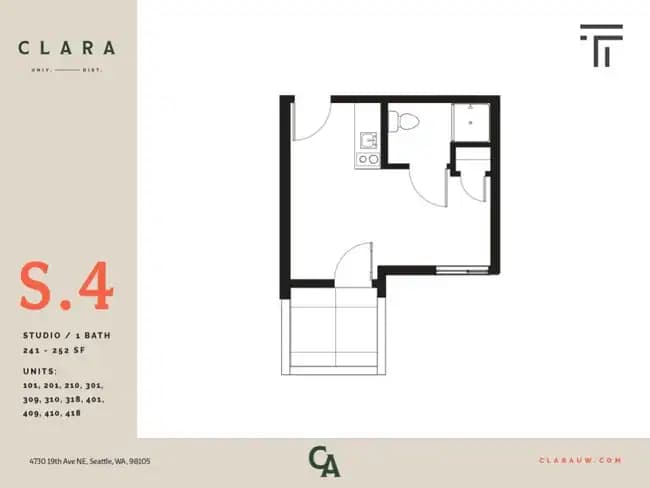 Studio - 251 sqft 412 floor plan