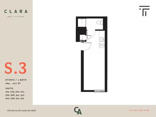 Studio - 270 sqft 102 floor plan