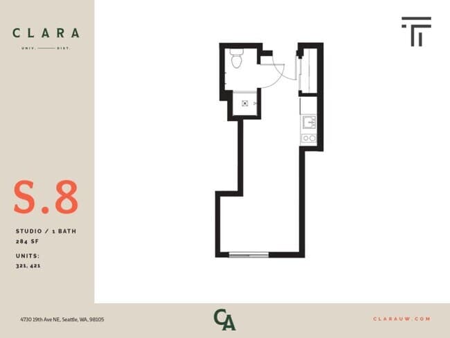 Studio - 285 sqft 421 floor plan