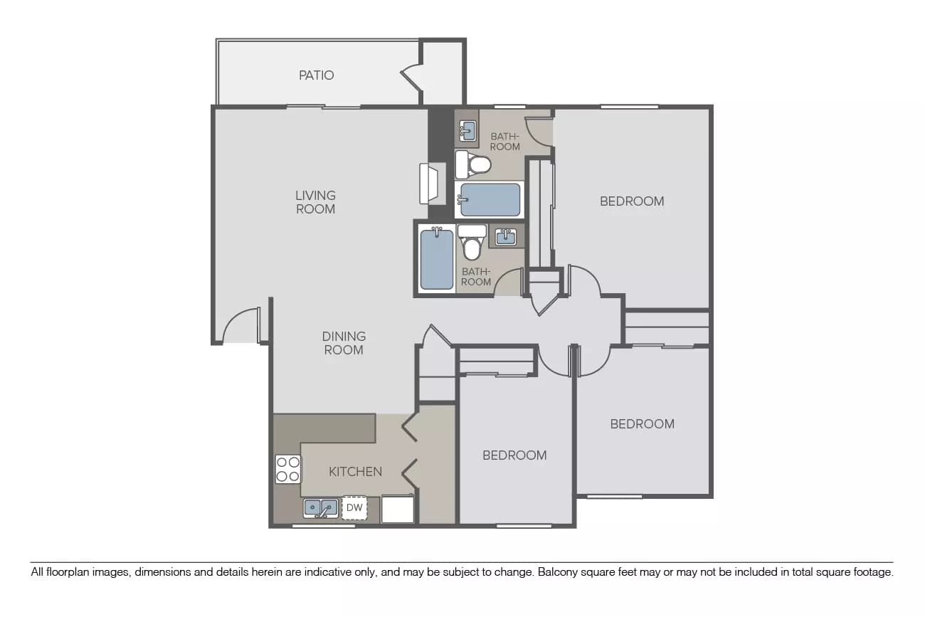 3 Bed 2 Bath Y201 floor plan
